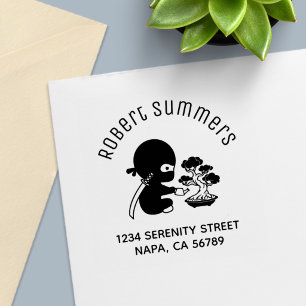 Tiny Ninja Watering Bonsai Tree Arch Address Self-inking Stamp