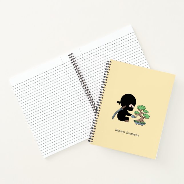 Tiny Ninja Watering Bonsai Tree Custom Name Notebook (Inside)