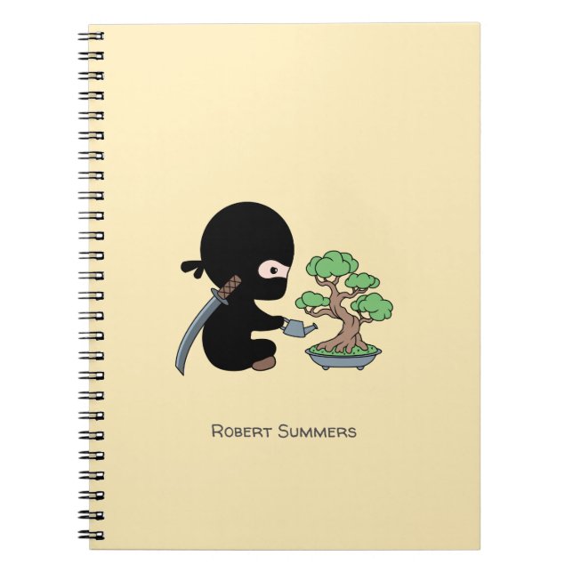 Tiny Ninja Watering Bonsai Tree Custom Name Notebook (Front)