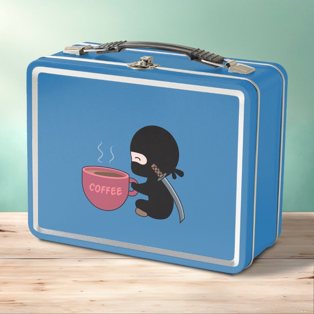 Tiny Ninja with Large Coffee Mug Blue Metal Lunch Box (Creator Uploaded)