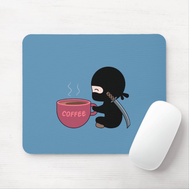 Tiny Ninja with Large Coffee Mug Blue Mouse Pad (With Mouse)