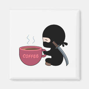 Tiny Ninja with Large Coffee Mug Magnet