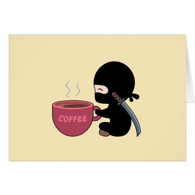 Tiny Ninja with Large Coffee Mug on Yellow Blank (Front Horizontal)