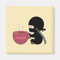 Tiny Ninja with Large Coffee Mug on Yellow