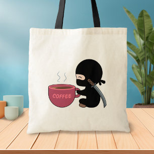 Tiny Ninja with Large Coffee Mug Tote Bag