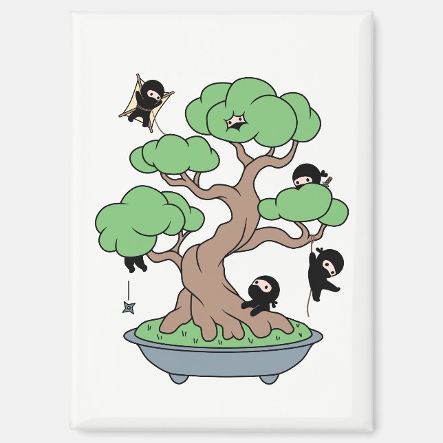 Tiny Ninjas in Bonsai Tree Magnet (Front)