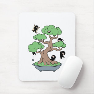 Tiny Ninjas in Bonsai Tree Mouse Pad