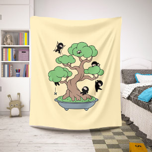 Tiny Ninjas in Bonsai Tree on Yellow Sherpa Blanket