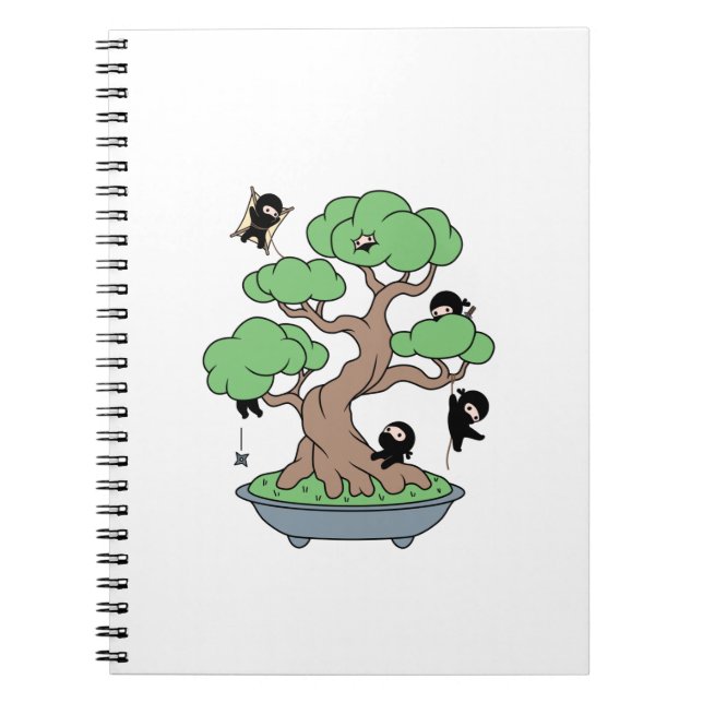 Tiny Ninjas in Bonsai Tree Spiral Notebook (Front)