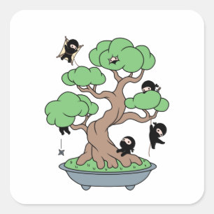 Tiny Ninjas in Bonsai Tree Square Sticker