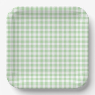 Tiny Pale Green and White Gingham Paper Plate