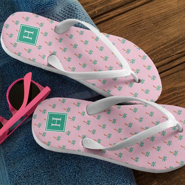 Tiny Palms Pink Monogram Jandals (Creator Uploaded)