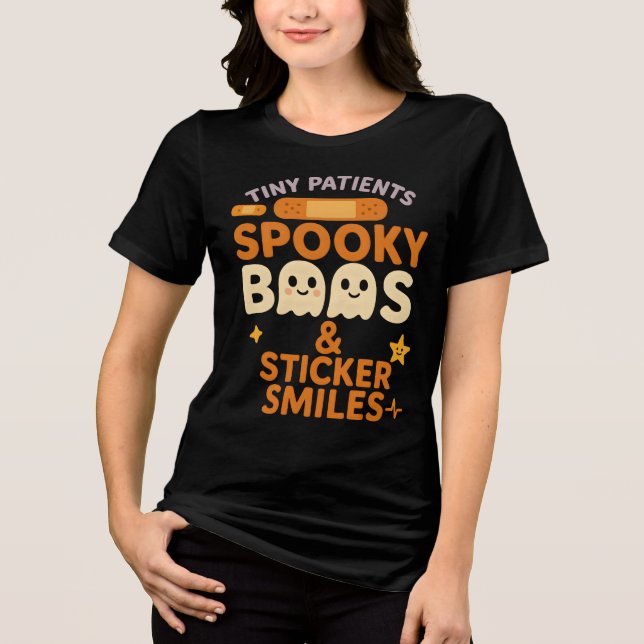 Tiny Patients Spooky Paediatrics Nurse Halloween Tri-Blend Shirt (Front)