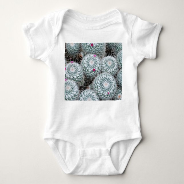 Tiny Pink Flowers Cactus Plants Baby Bodysuit (Front)