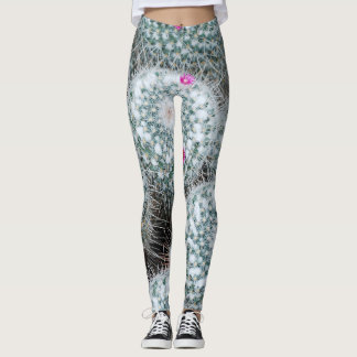 Tiny Pink Flowers Cactus Plants Leggings