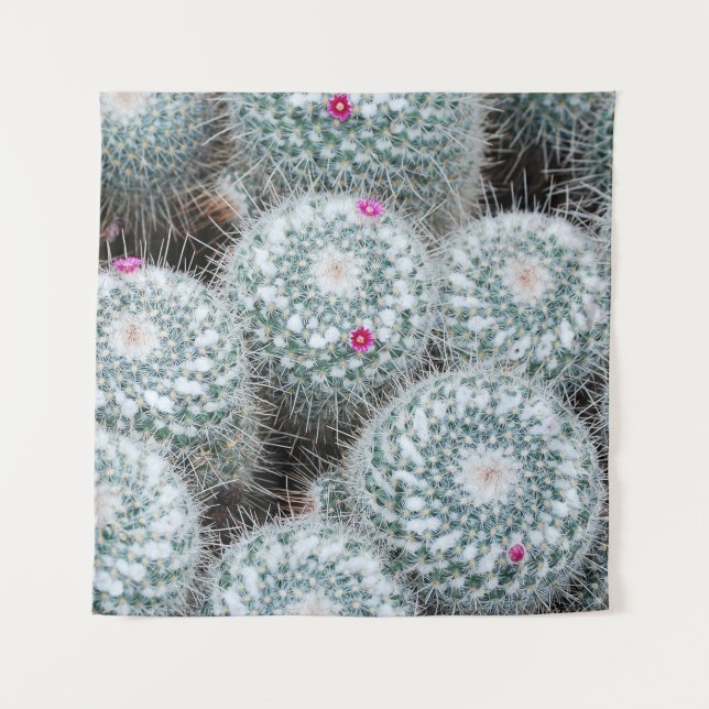 Tiny Pink Flowers Cactus Plants Tapestry (Front)