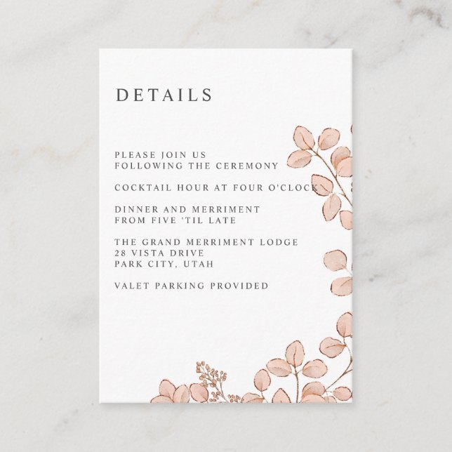 Tiny pink leaves WEDDING Hotel Accommodation Enclosure Card (Front)
