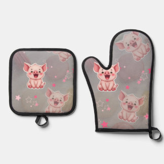  Tiny Pink Piggy Oven Mitt and Pot Holders Oven Mitt & Pot Holder Set