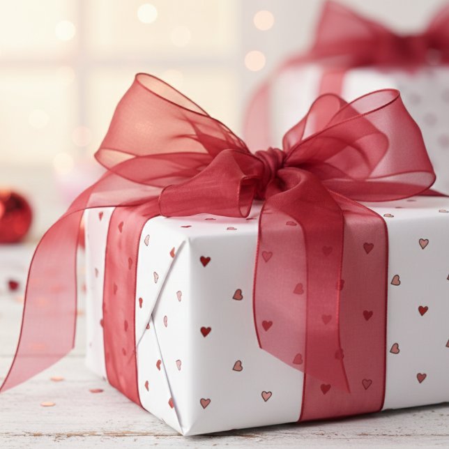 Tiny Pink Red Hearts Minimal Valentine's Day Wrapping Paper (Simple Red Pink Hearts on White. Cute Valentine's Day Kids Wrapping Paper with Tiny Heart Pattern)