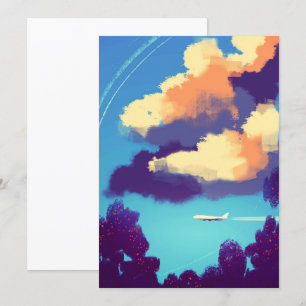 Tiny Plane in Orange Clouds Invitation