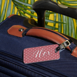 Tiny Polka Dot Blush Pink White Dots Luggage Tag