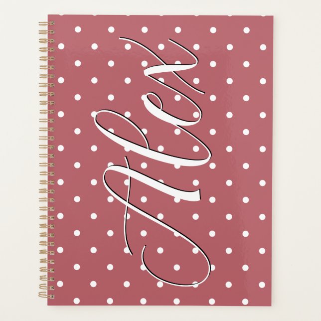 Tiny Polka Dot Blush Pink White Dots Planner (Front)