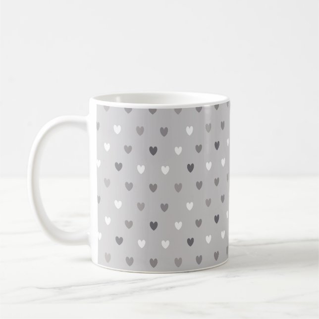 Tiny polka hearts in shades of grey coffee mug (Left)