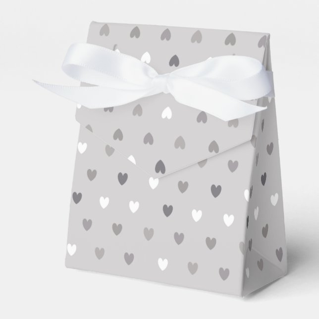 Tiny polka hearts in shades of grey favour box (Front Side)