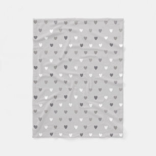 Tiny polka hearts in shades of grey fleece blanket