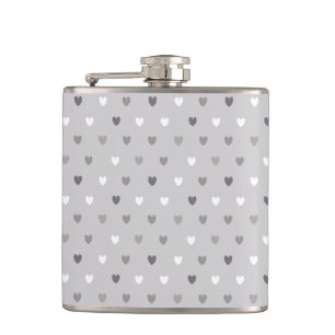 Tiny polka hearts in shades of grey hip flask