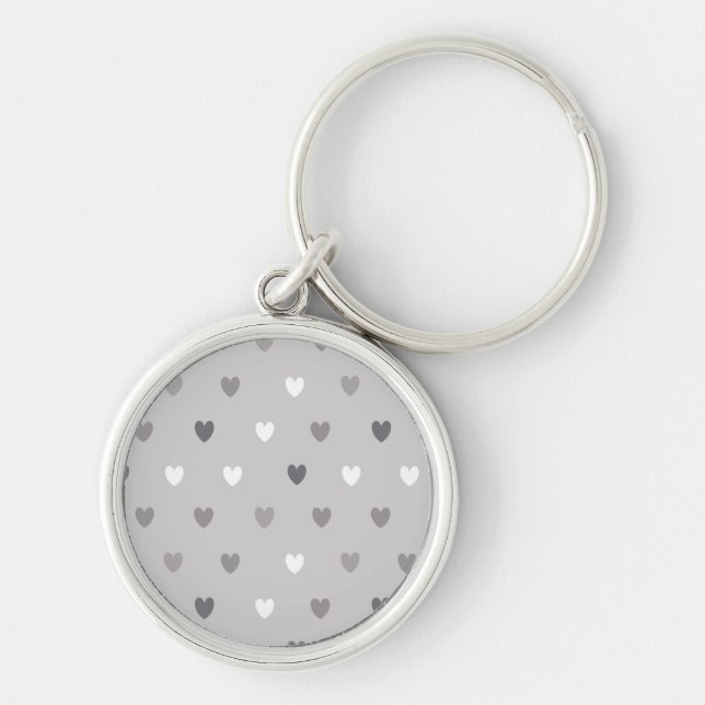 Tiny polka hearts in shades of grey key ring (Front)