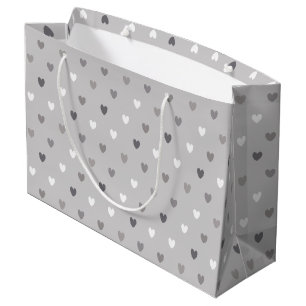 Tiny polka hearts in shades of grey large gift bag