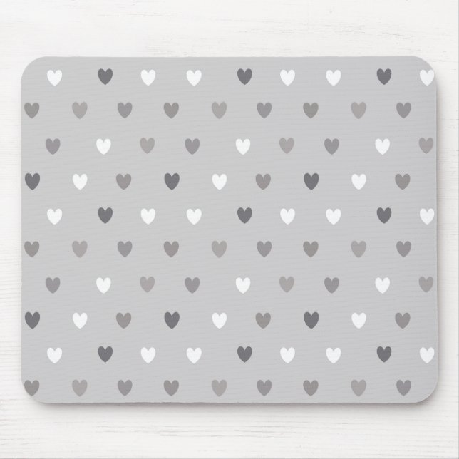 Tiny polka hearts in shades of grey mouse pad (Front)