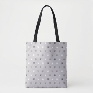 Tiny polka hearts in shades of grey tote bag
