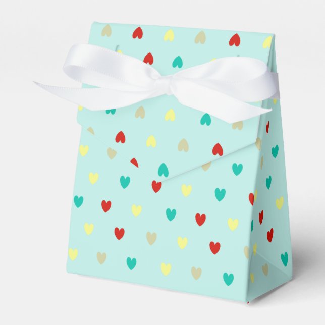 Tiny polka hearts on seafoam green favour box (Front Side)