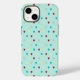 Tiny polka hearts on seafoam green iPhone 14 case