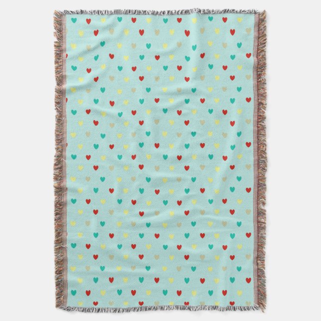 Tiny polka hearts on seafoam green throw blanket (Front Vertical)