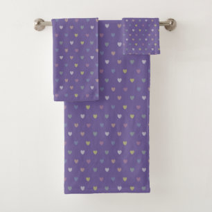 Tiny polka hearts on Ultra Violet Purple Bath Towel Set