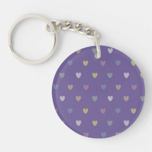 Tiny polka hearts on Ultra Violet Purple Key Ring