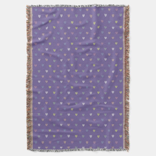 Tiny polka hearts on Ultra Violet Purple Throw Blanket (Front Vertical)