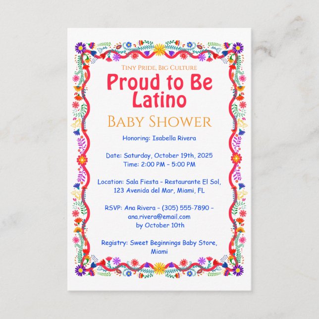 Tiny Pride, Big Culture – Proud to Be Latino Baby  Enclosure Card (Front)