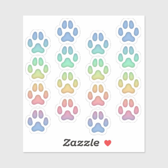Tiny Rainbow Cat Pawprints Animal Tracks Decals (Sheet)