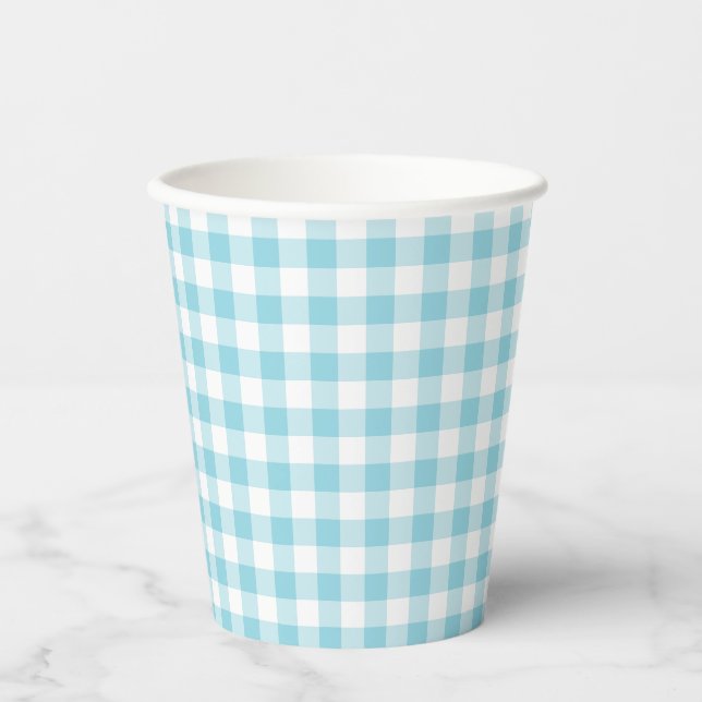 Tiny Robin Egg Blue and White Gingham Paper Cups (Front)