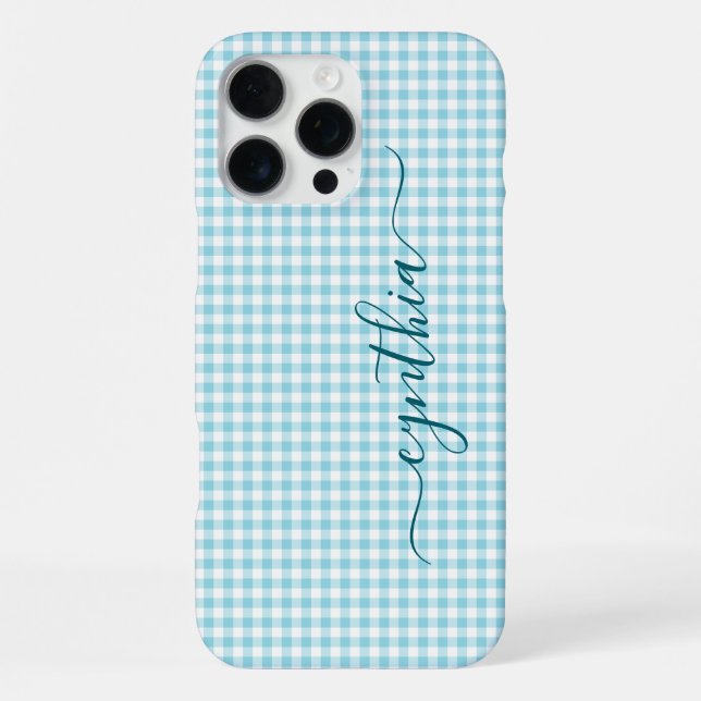 Tiny Robin Egg Blue Gingham Signature iPhone Case (Back)