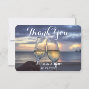 Tiny Round Sunset On Beach Wedding Thank You Card