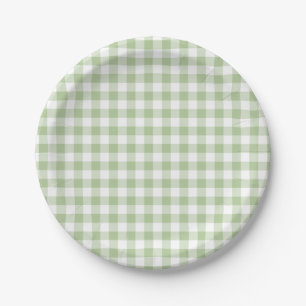 Tiny Sage and White Gingham Paper Plate