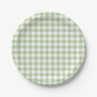 Tiny Sage and White Gingham Paper Plate