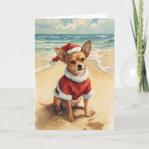 Tiny Santa, Big Cheer – Chihuahua Beach Christmas Card