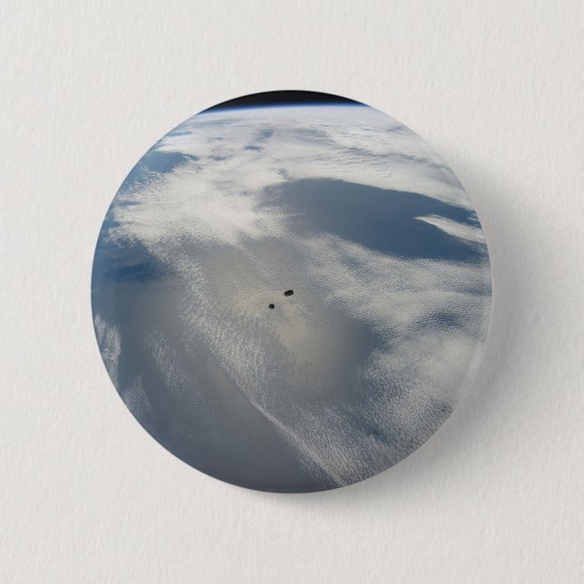 Tiny Satellites Orbit Above A Part Of Earth. 6 Cm Round Badge (Front)