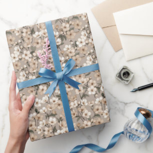 Tiny Scattered Blossoms — Understated Beige & Sage Wrapping Paper